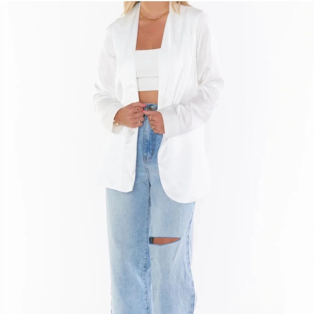 Show Me Your Mumu sz M Felix Blazer Ivory White Luxe Satin